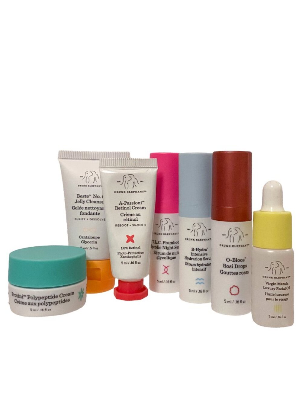 Drunk Elephant 7 pc Skincare Set Travel Littles Size A-Passioni Protini B-Hydra